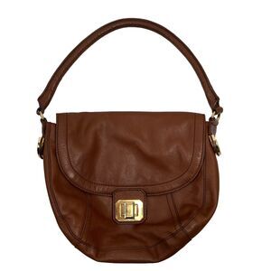 Juicy Couture‎ Y2K Brown Pebbled Leather Shoulder Bag Flap Handbag Purse Medium